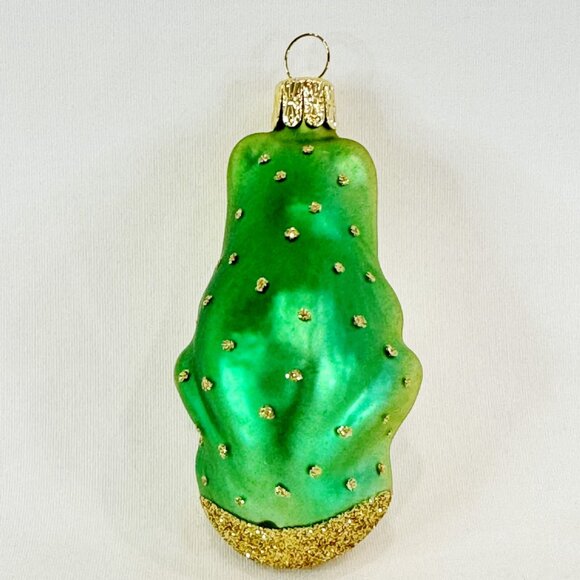 Vintage Blown Glass Frowning Green Frog Gold Glitter Spots Christmas Ornament 3" - Picture 4 of 6